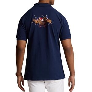 Polo Ralph Lauren Men's Blue Triple Pony Mesh Polo Crest Preppy Shirt NWT